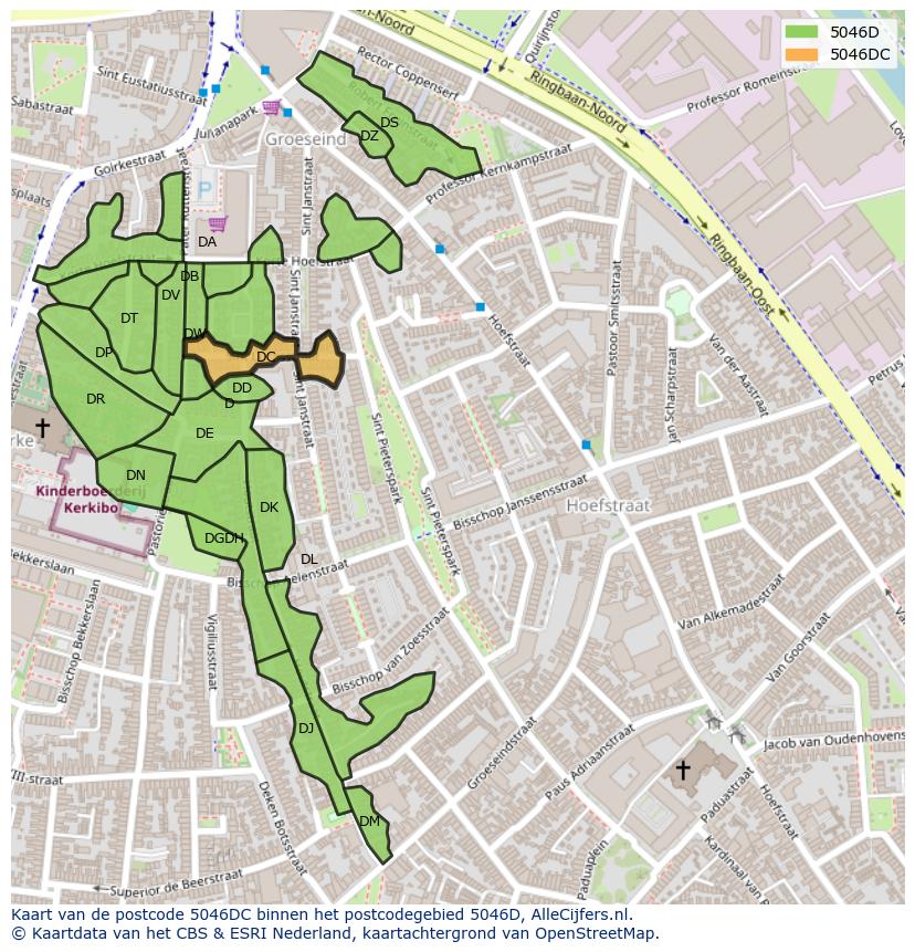 Afbeelding van het postcodegebied 5046 DC op de kaart.