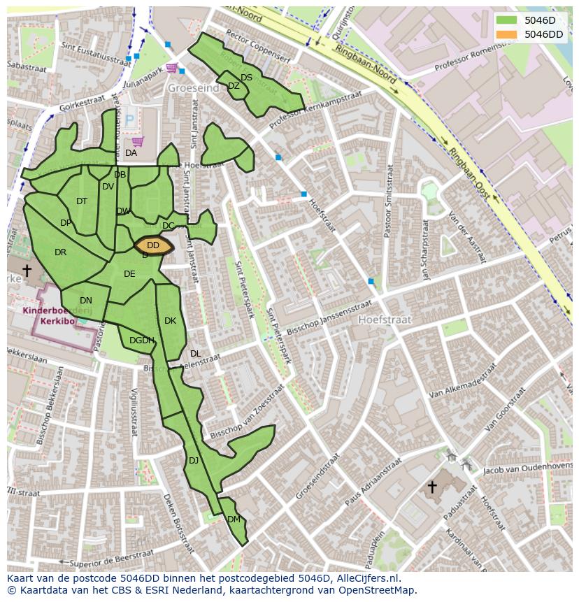 Afbeelding van het postcodegebied 5046 DD op de kaart.