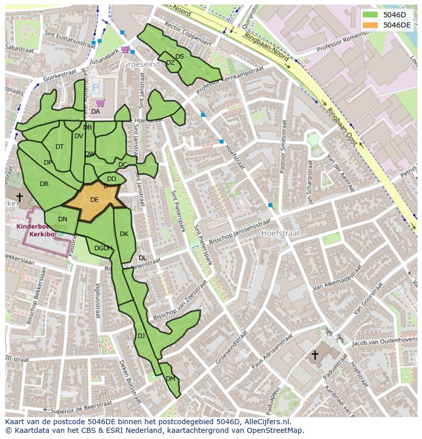 Afbeelding van het postcodegebied 5046 DE op de kaart.