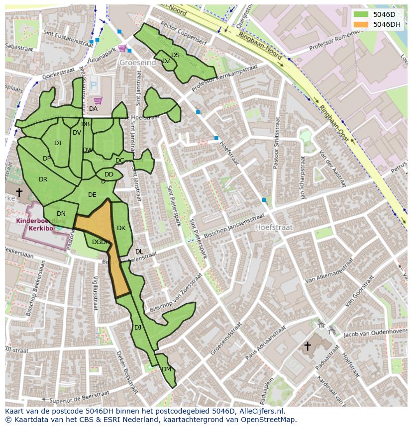 Afbeelding van het postcodegebied 5046 DH op de kaart.