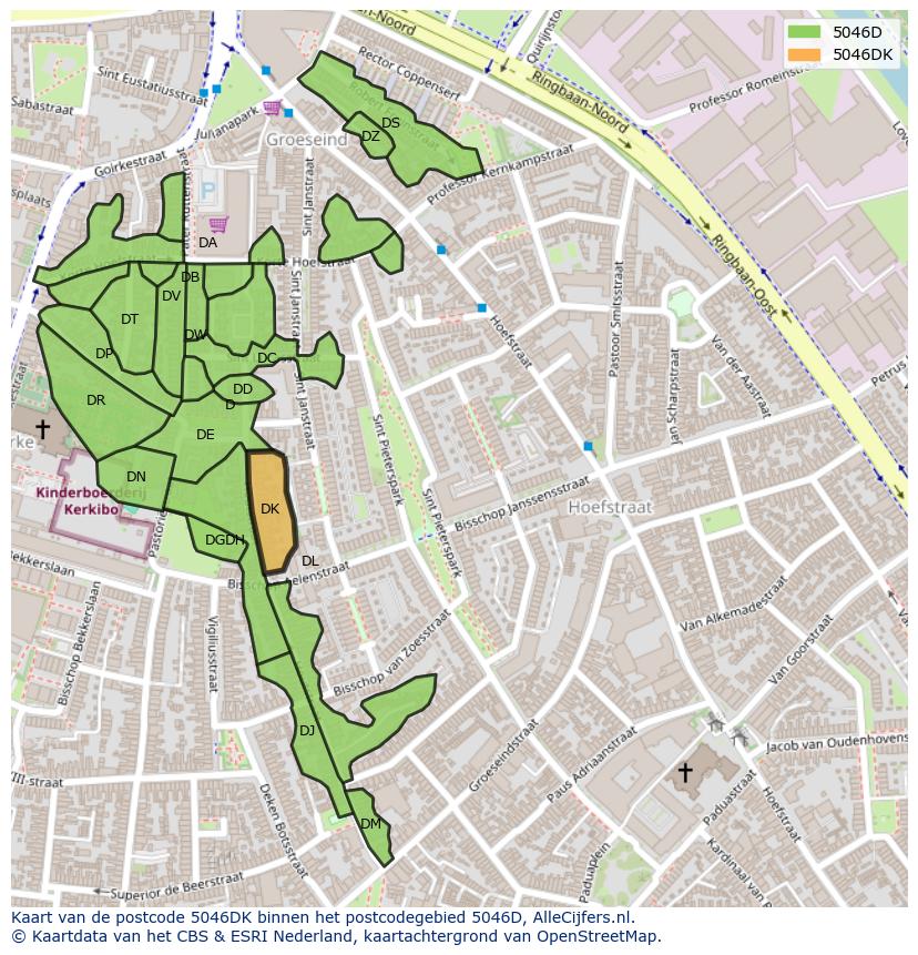 Afbeelding van het postcodegebied 5046 DK op de kaart.