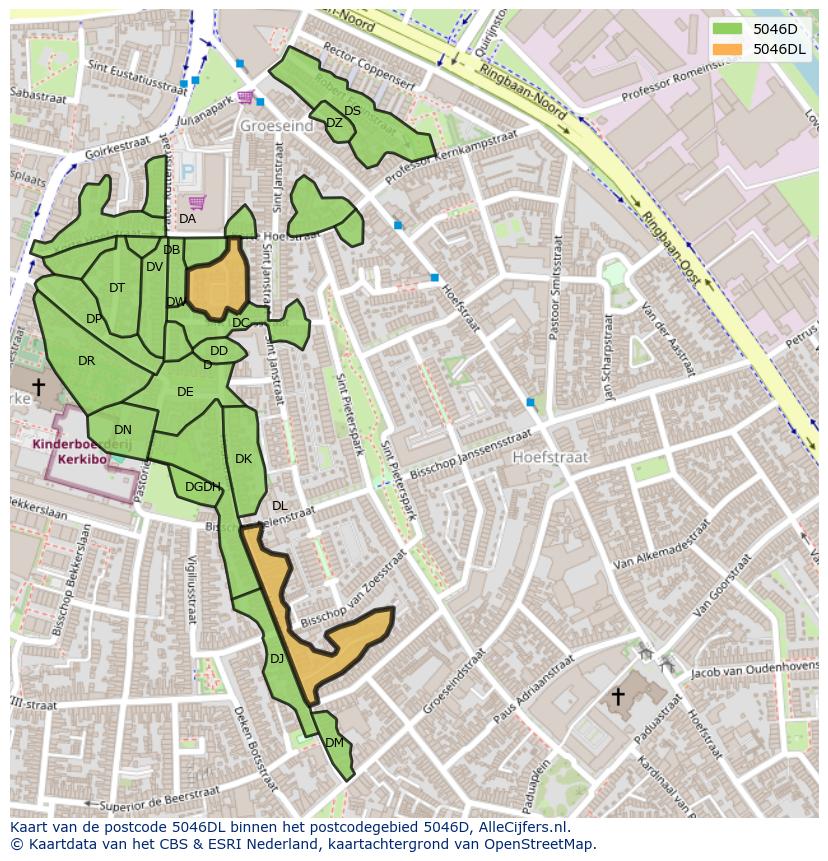 Afbeelding van het postcodegebied 5046 DL op de kaart.