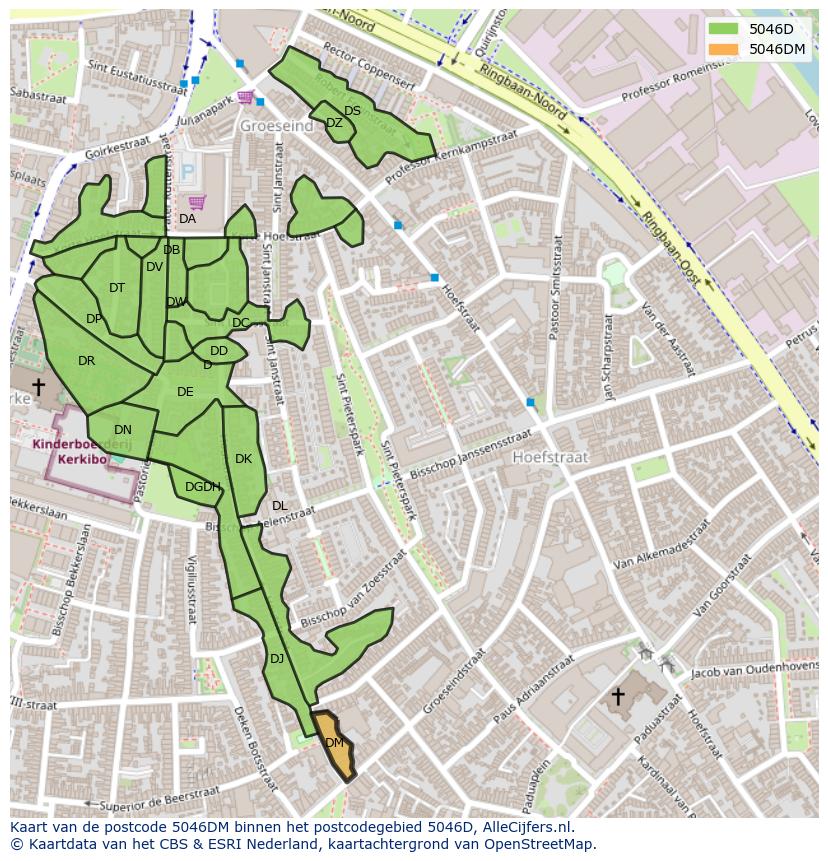 Afbeelding van het postcodegebied 5046 DM op de kaart.
