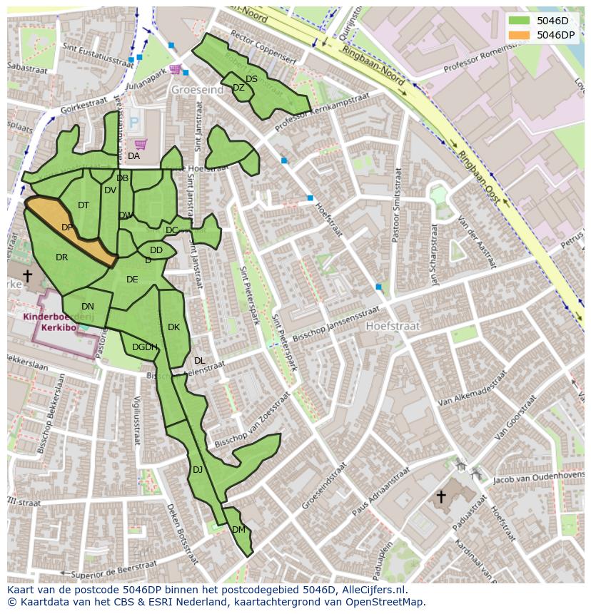 Afbeelding van het postcodegebied 5046 DP op de kaart.