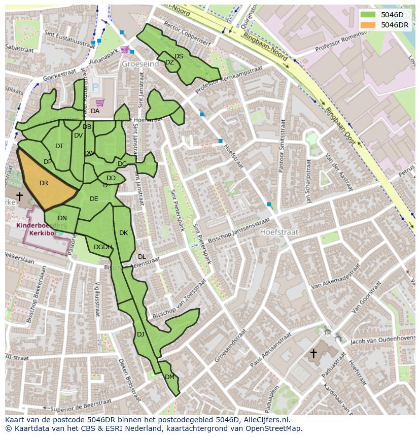Afbeelding van het postcodegebied 5046 DR op de kaart.