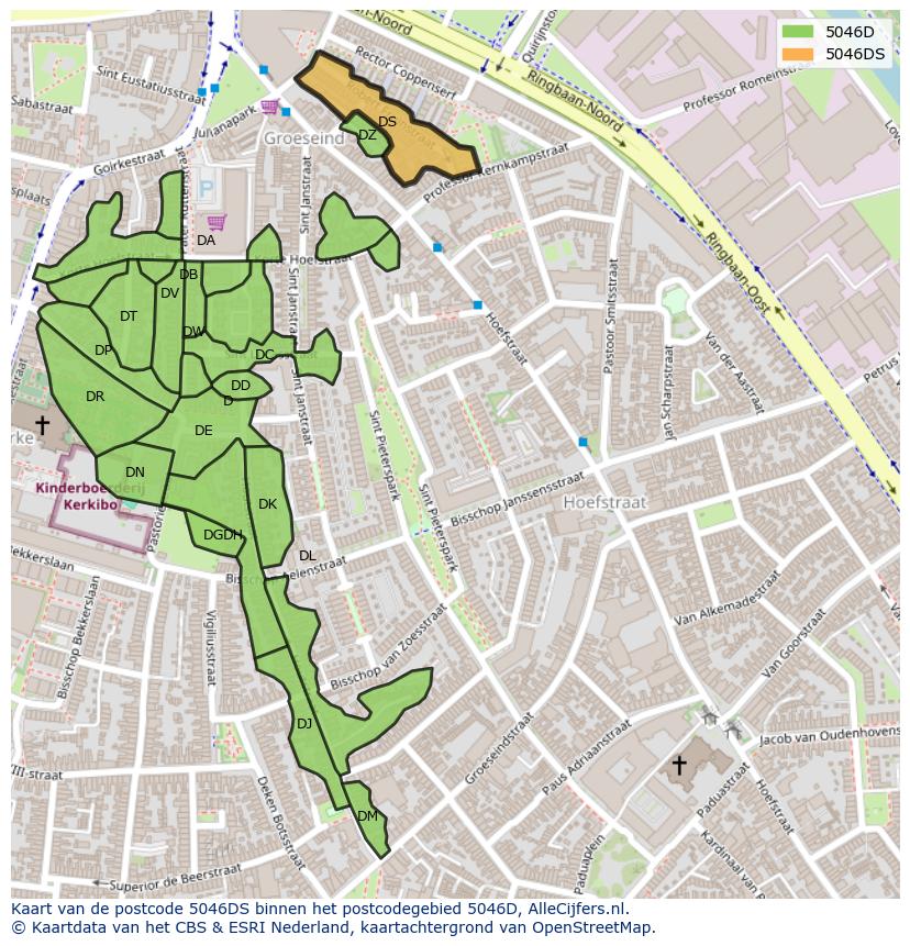 Afbeelding van het postcodegebied 5046 DS op de kaart.
