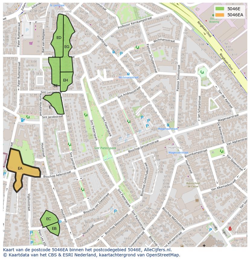 Afbeelding van het postcodegebied 5046 EA op de kaart.
