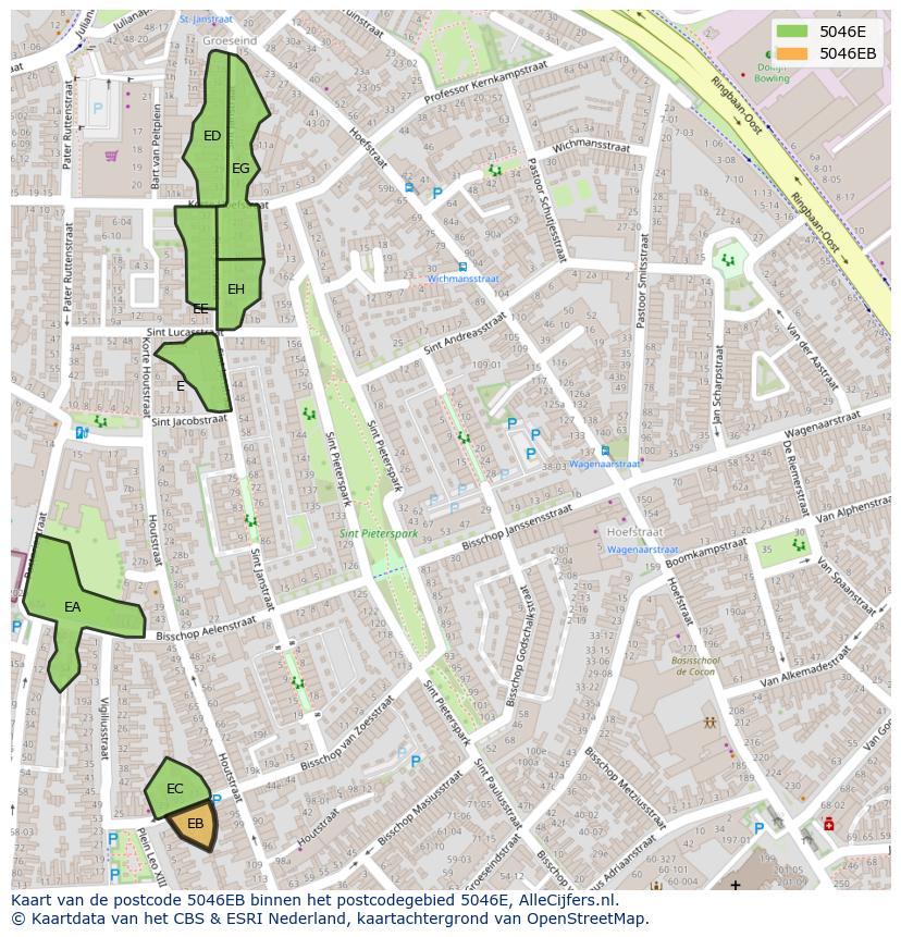 Afbeelding van het postcodegebied 5046 EB op de kaart.
