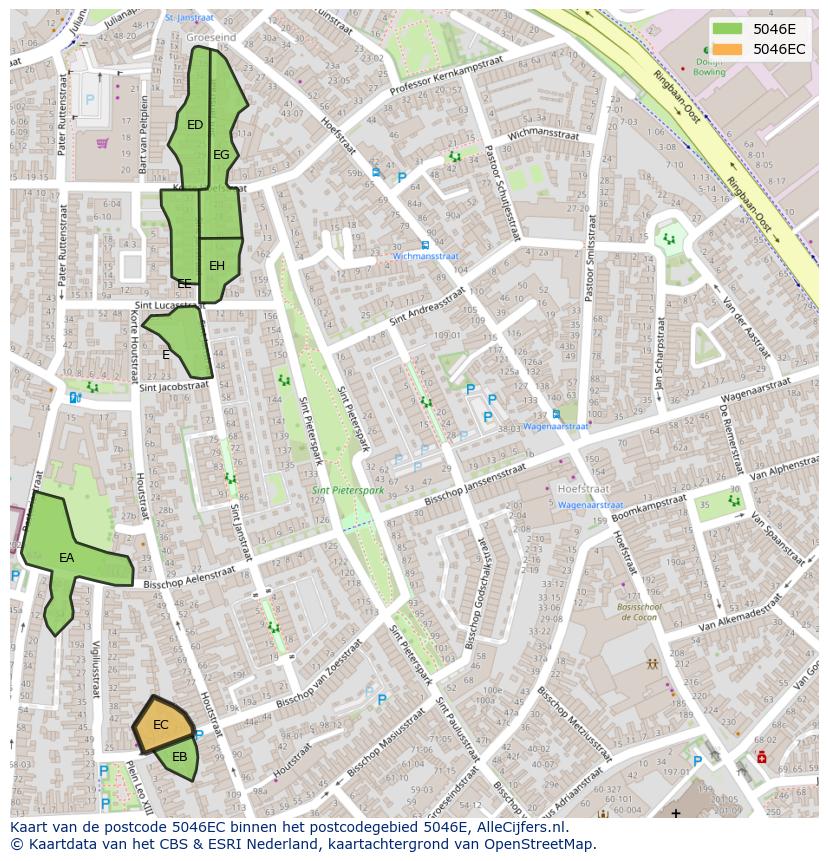 Afbeelding van het postcodegebied 5046 EC op de kaart.