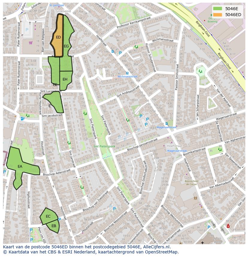 Afbeelding van het postcodegebied 5046 ED op de kaart.