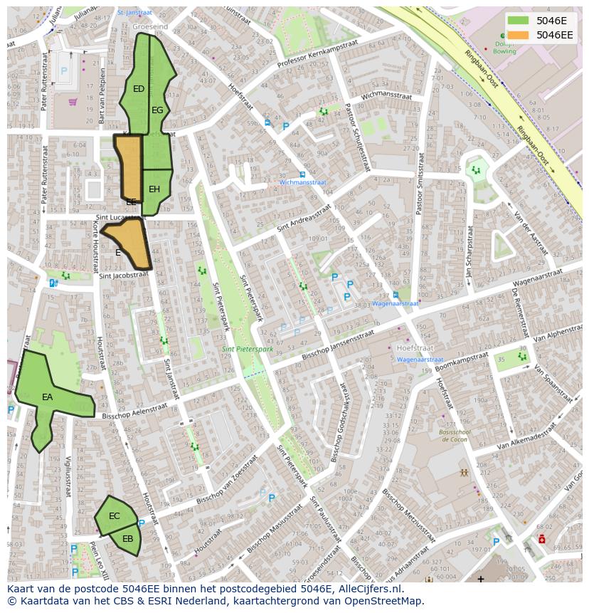 Afbeelding van het postcodegebied 5046 EE op de kaart.
