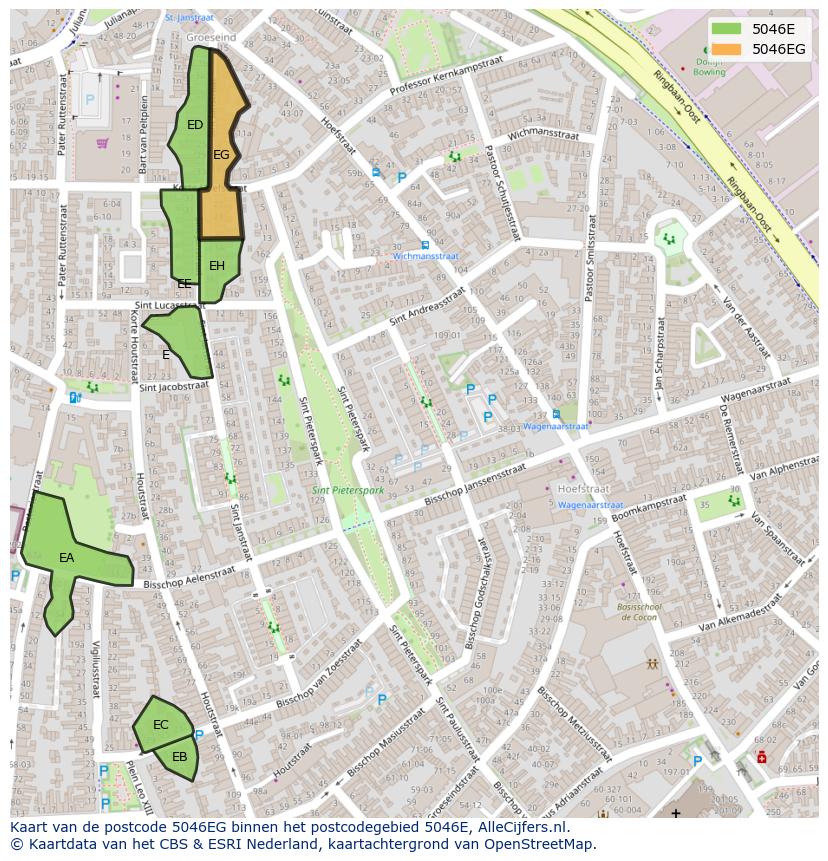 Afbeelding van het postcodegebied 5046 EG op de kaart.