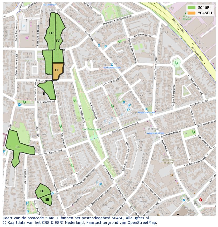 Afbeelding van het postcodegebied 5046 EH op de kaart.