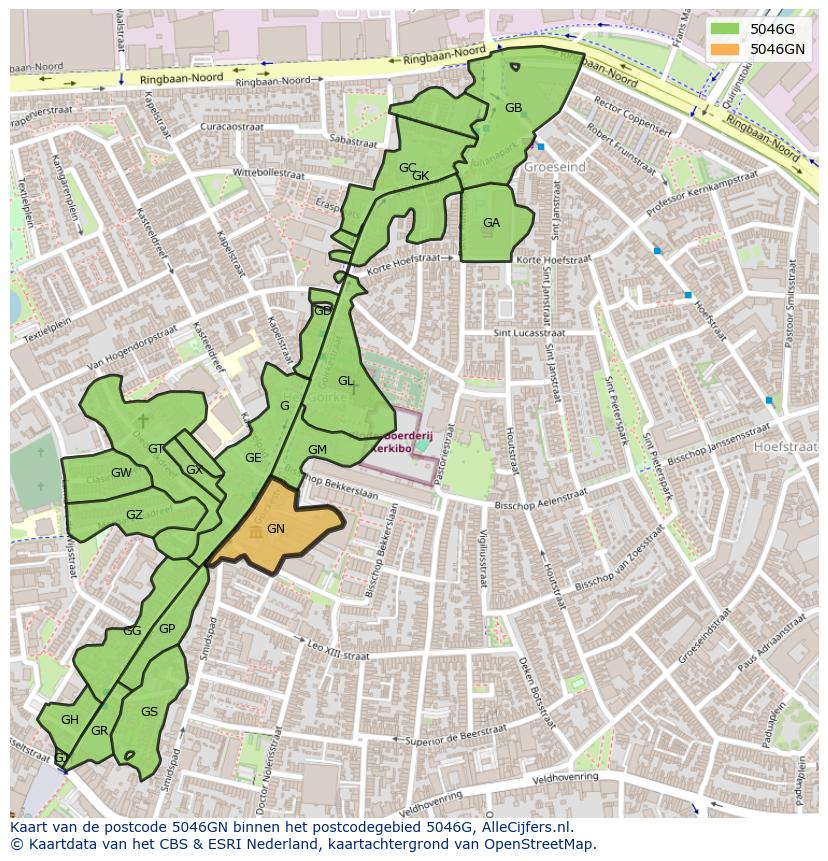 Afbeelding van het postcodegebied 5046 GN op de kaart.