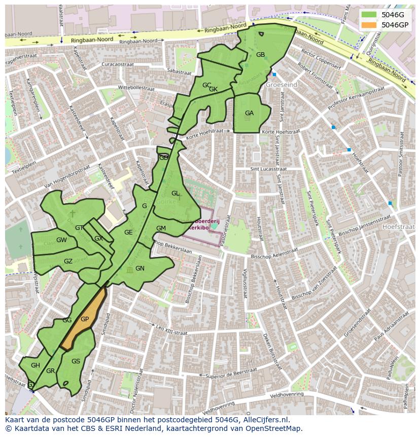 Afbeelding van het postcodegebied 5046 GP op de kaart.