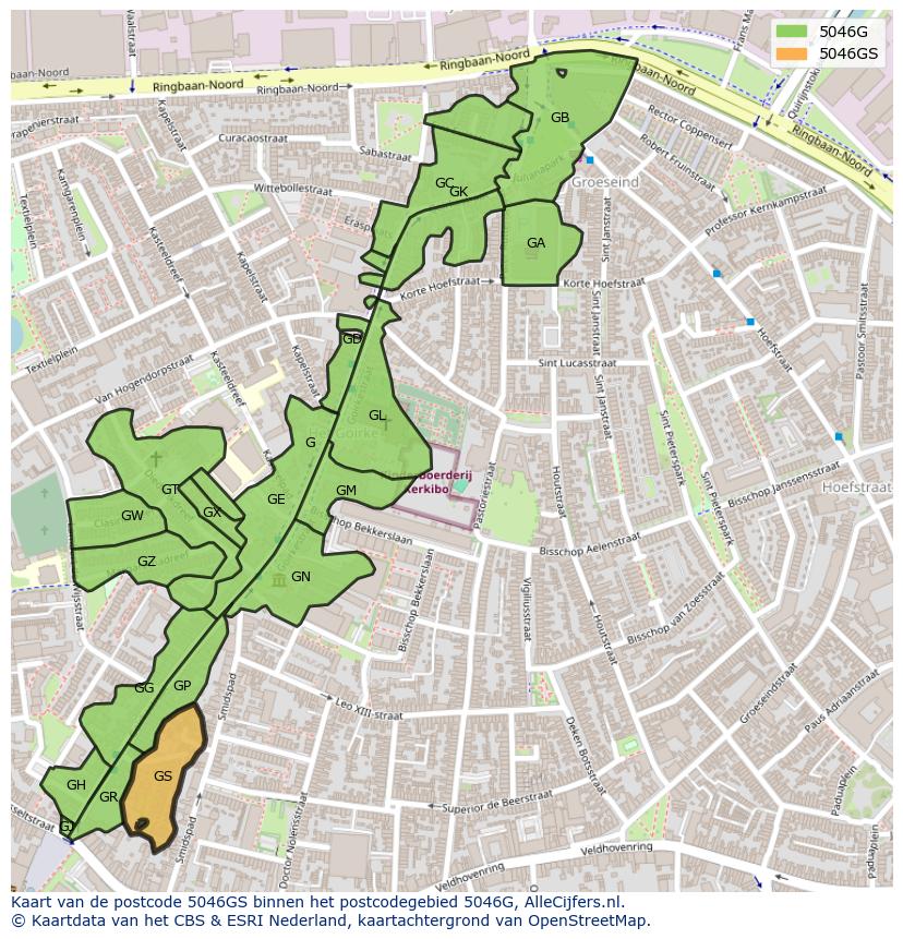 Afbeelding van het postcodegebied 5046 GS op de kaart.