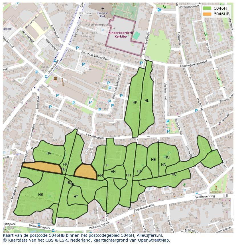 Afbeelding van het postcodegebied 5046 HB op de kaart.
