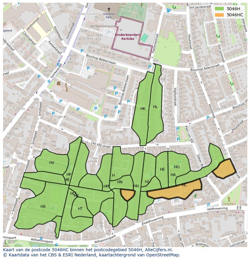 Afbeelding van het postcodegebied 5046 HC op de kaart.