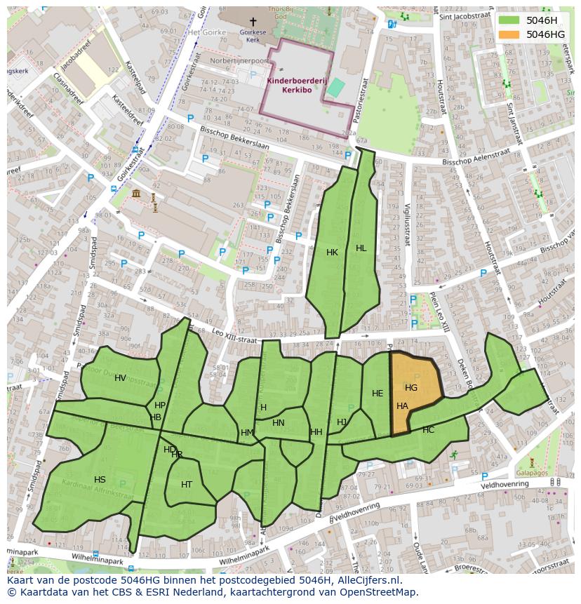 Afbeelding van het postcodegebied 5046 HG op de kaart.