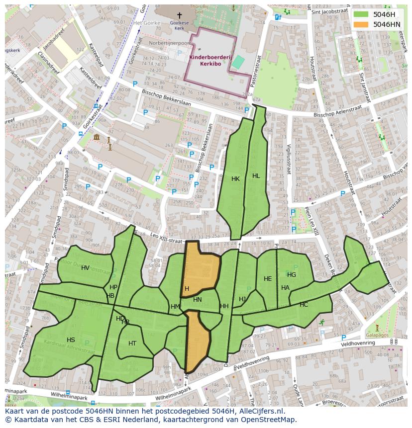 Afbeelding van het postcodegebied 5046 HN op de kaart.