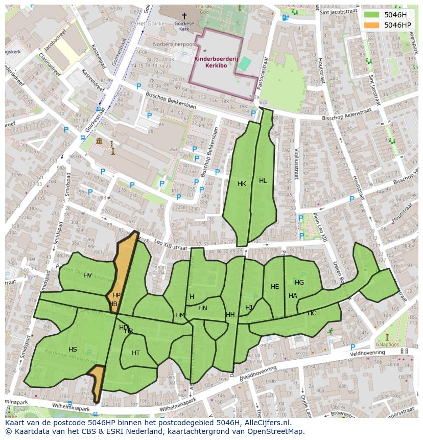 Afbeelding van het postcodegebied 5046 HP op de kaart.
