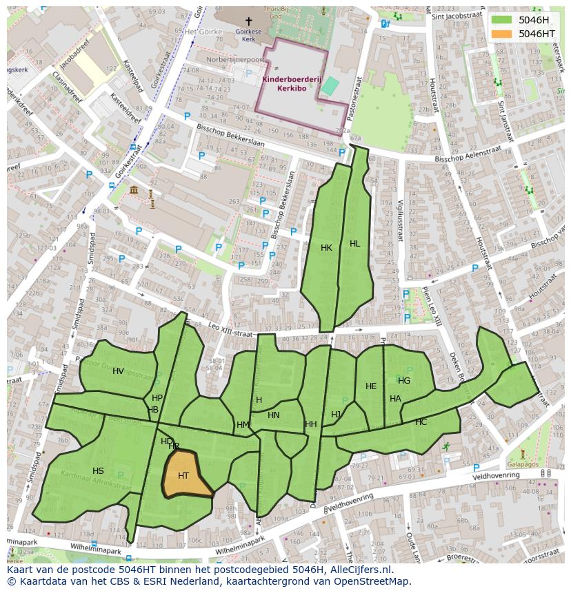 Afbeelding van het postcodegebied 5046 HT op de kaart.