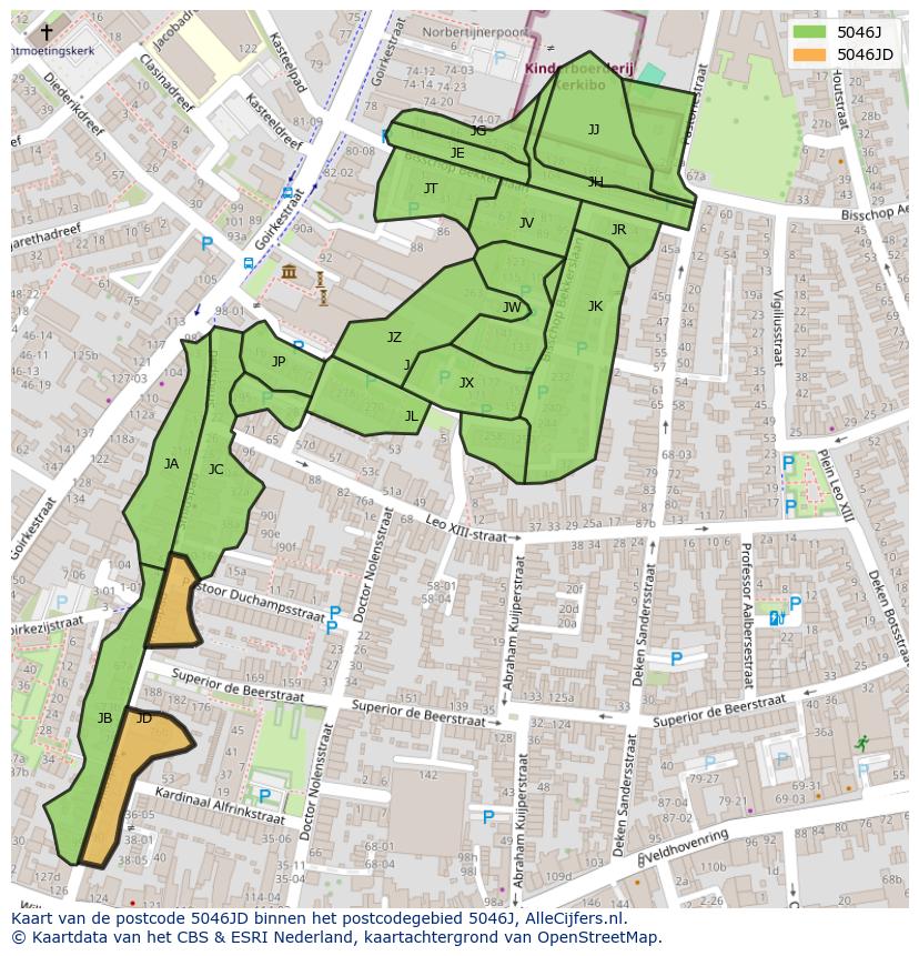 Afbeelding van het postcodegebied 5046 JD op de kaart.