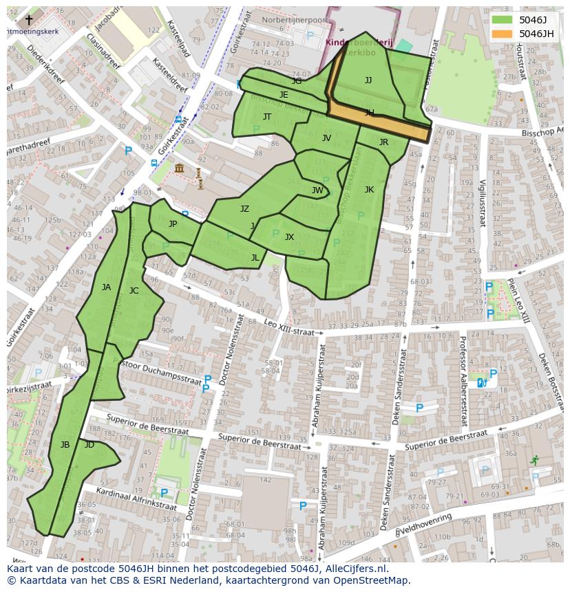 Afbeelding van het postcodegebied 5046 JH op de kaart.