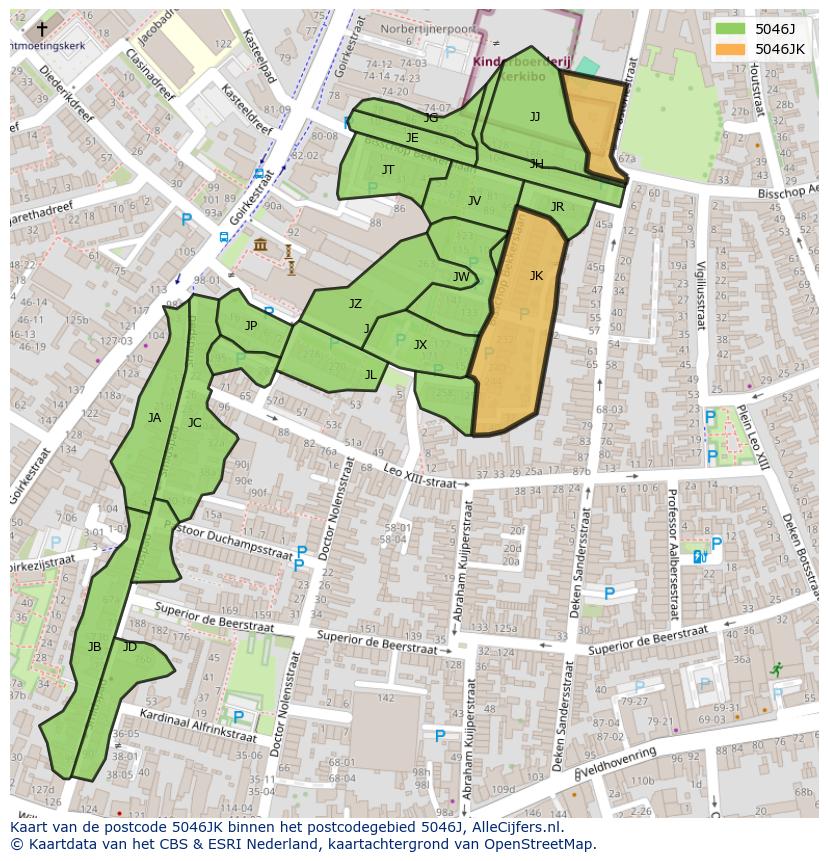 Afbeelding van het postcodegebied 5046 JK op de kaart.
