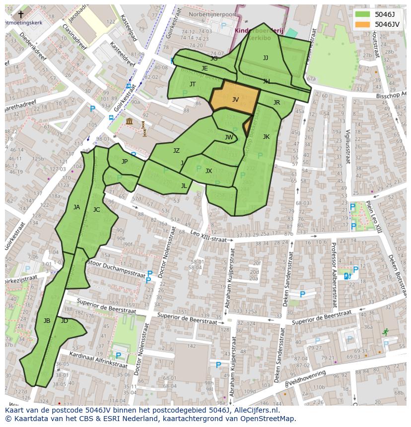 Afbeelding van het postcodegebied 5046 JV op de kaart.