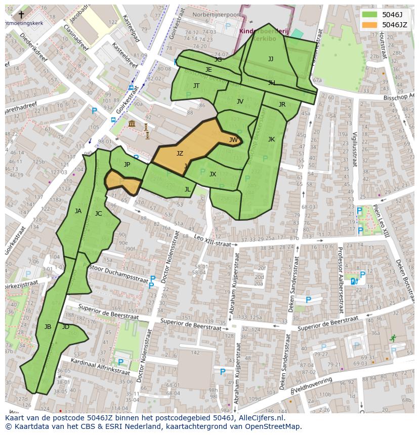 Afbeelding van het postcodegebied 5046 JZ op de kaart.