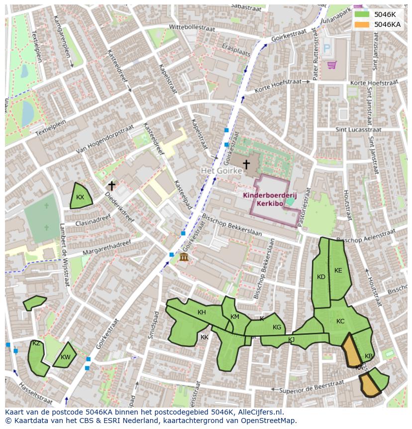 Afbeelding van het postcodegebied 5046 KA op de kaart.