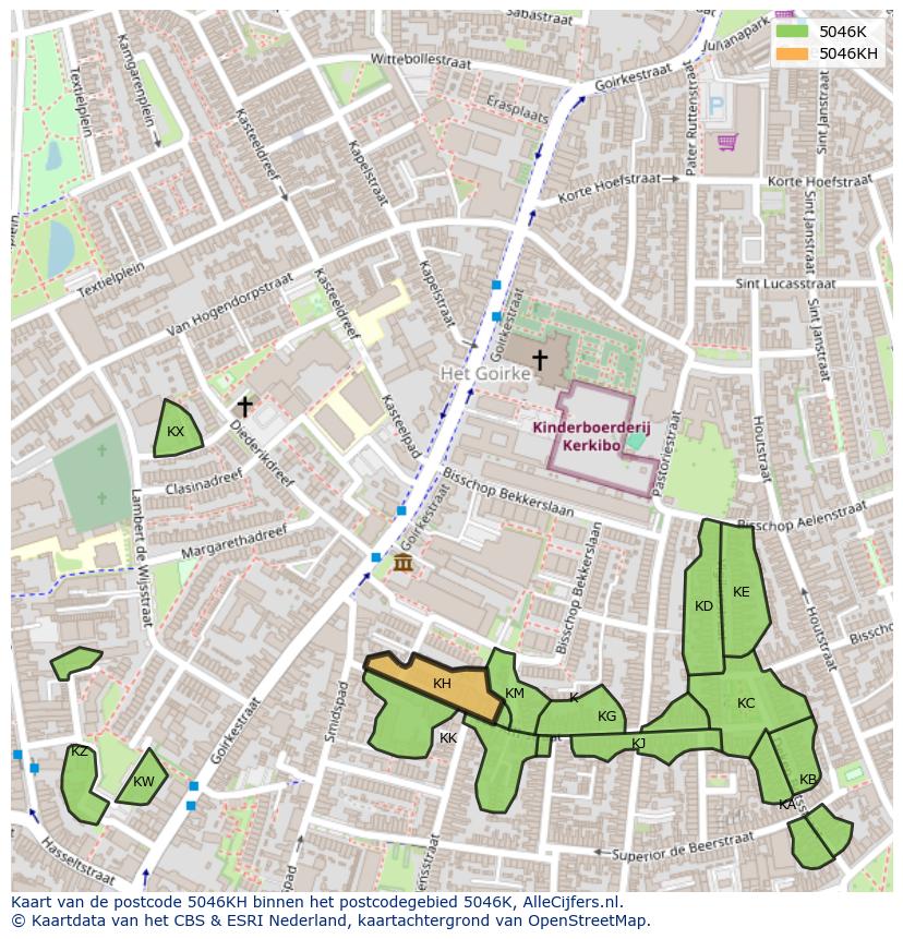 Afbeelding van het postcodegebied 5046 KH op de kaart.