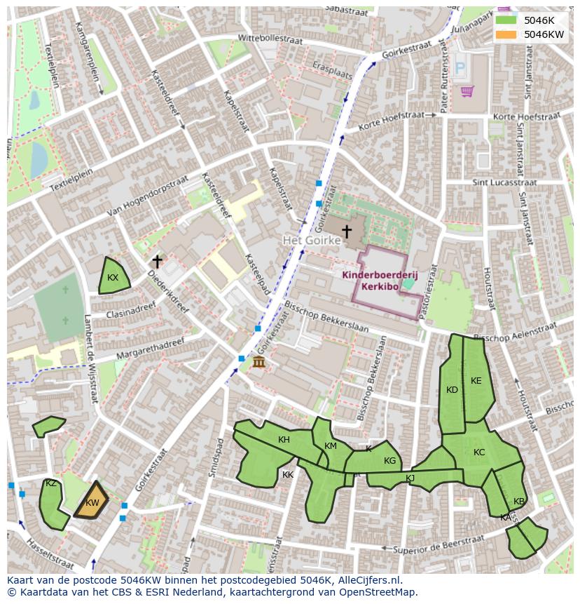 Afbeelding van het postcodegebied 5046 KW op de kaart.