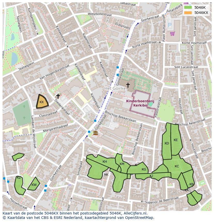 Afbeelding van het postcodegebied 5046 KX op de kaart.