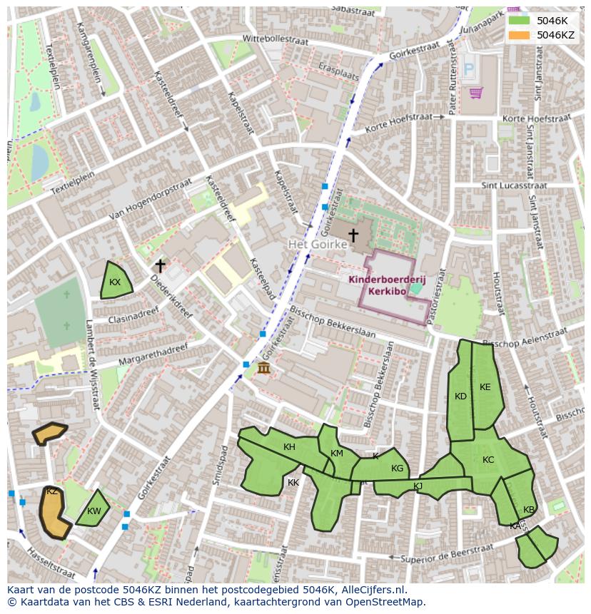 Afbeelding van het postcodegebied 5046 KZ op de kaart.