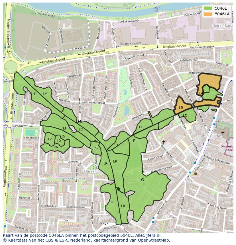 Afbeelding van het postcodegebied 5046 LA op de kaart.