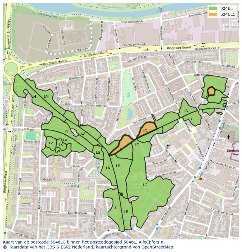 Afbeelding van het postcodegebied 5046 LC op de kaart.