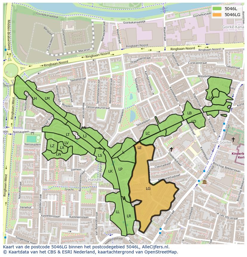 Afbeelding van het postcodegebied 5046 LG op de kaart.