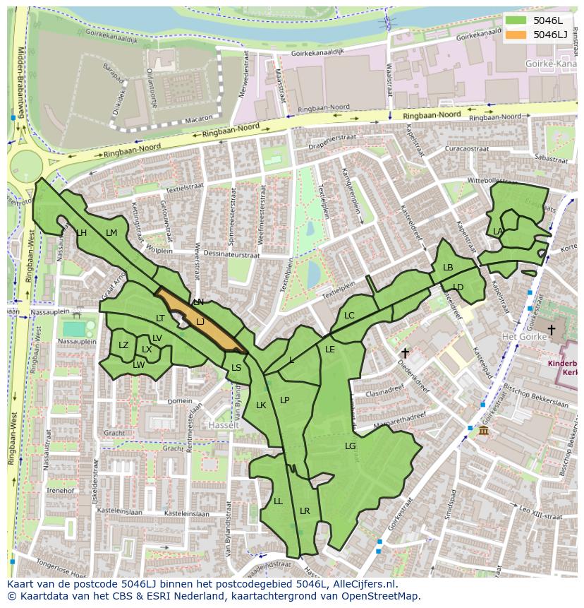 Afbeelding van het postcodegebied 5046 LJ op de kaart.