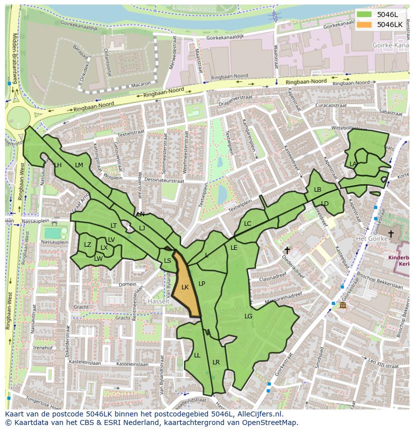 Afbeelding van het postcodegebied 5046 LK op de kaart.