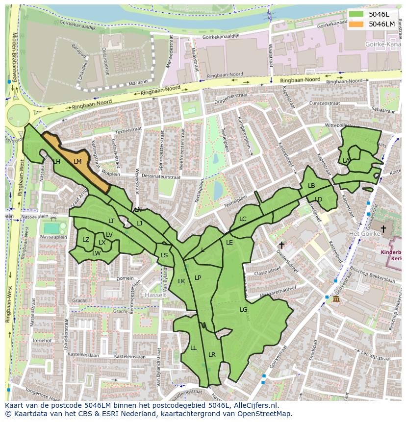 Afbeelding van het postcodegebied 5046 LM op de kaart.