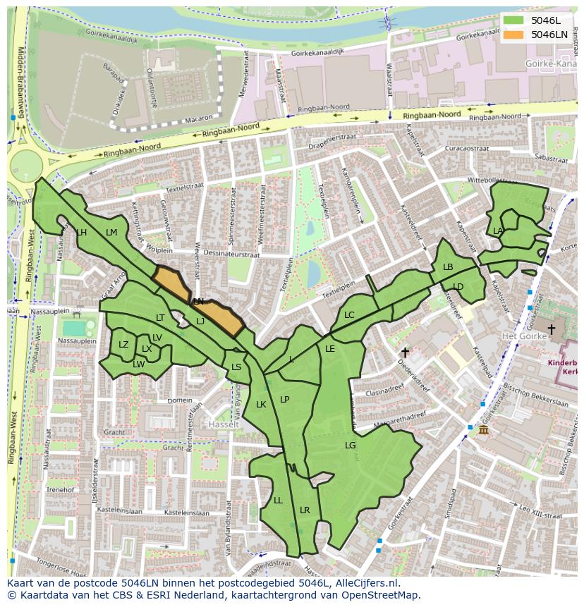 Afbeelding van het postcodegebied 5046 LN op de kaart.