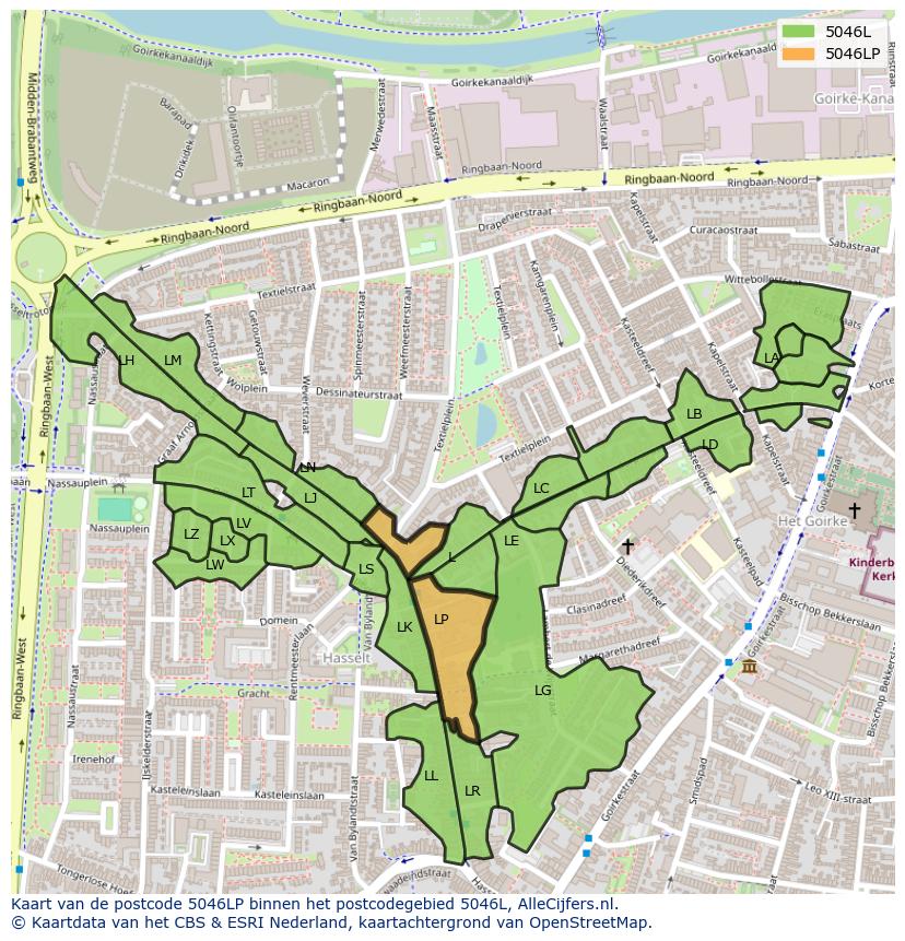 Afbeelding van het postcodegebied 5046 LP op de kaart.