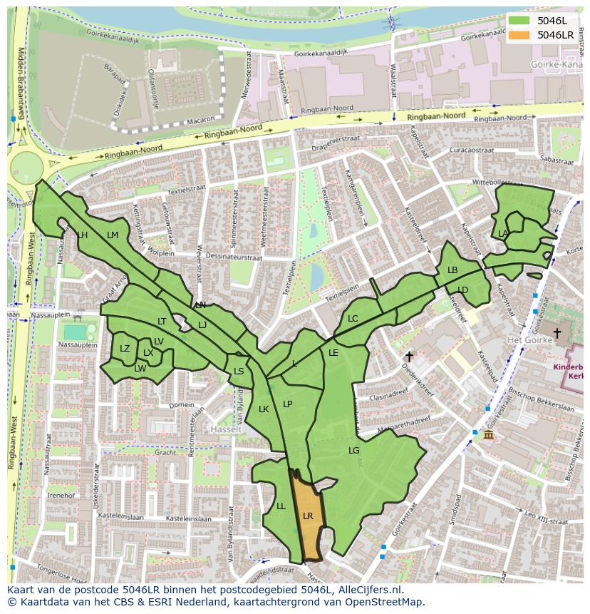 Afbeelding van het postcodegebied 5046 LR op de kaart.