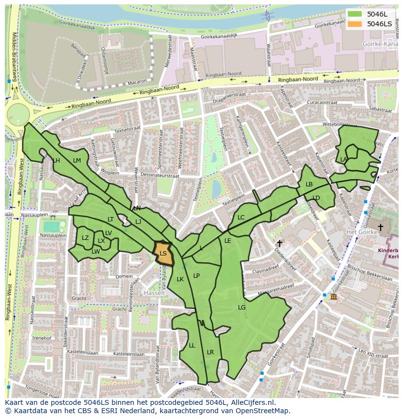 Afbeelding van het postcodegebied 5046 LS op de kaart.