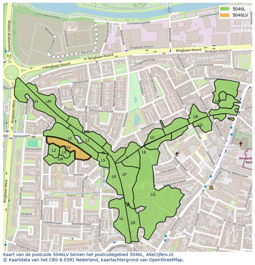 Afbeelding van het postcodegebied 5046 LV op de kaart.
