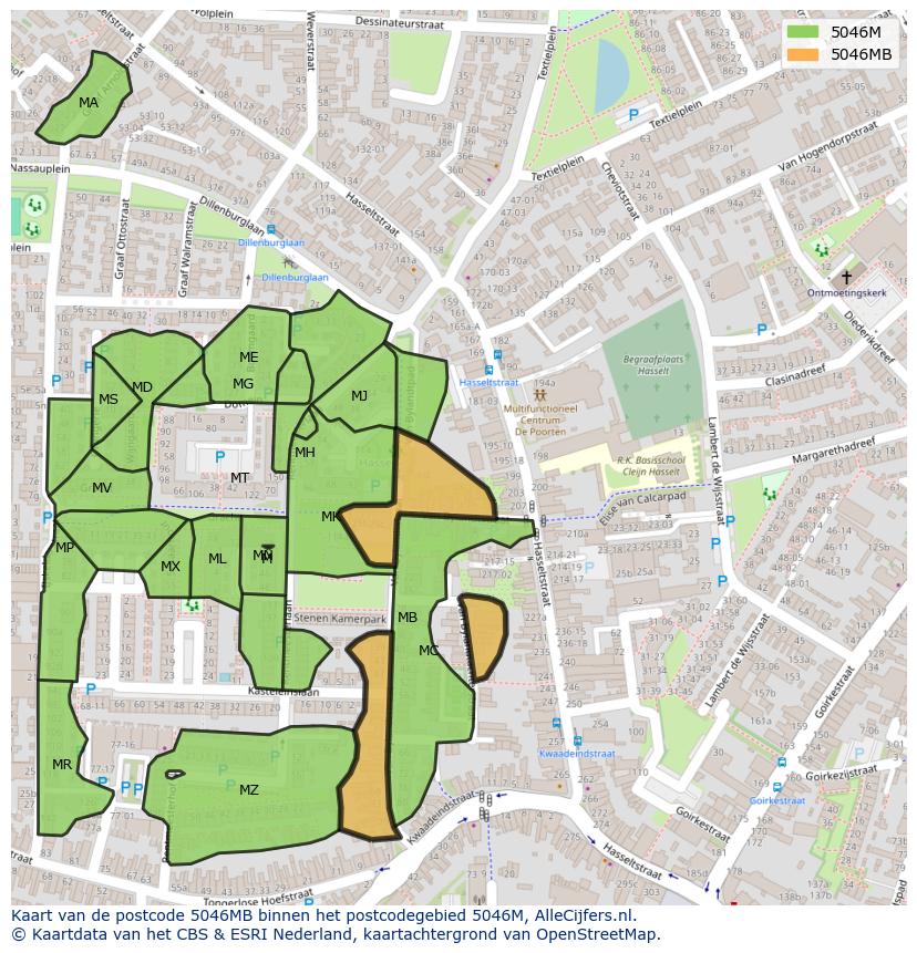Afbeelding van het postcodegebied 5046 MB op de kaart.