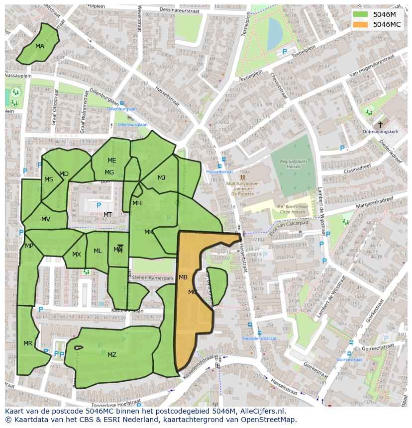 Afbeelding van het postcodegebied 5046 MC op de kaart.