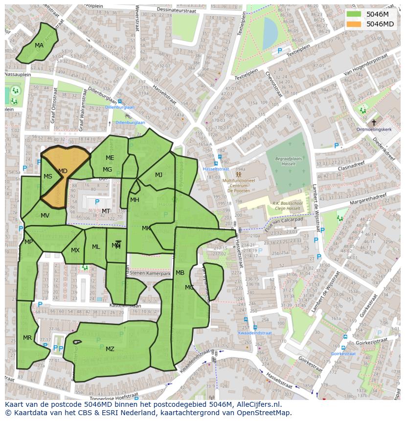 Afbeelding van het postcodegebied 5046 MD op de kaart.